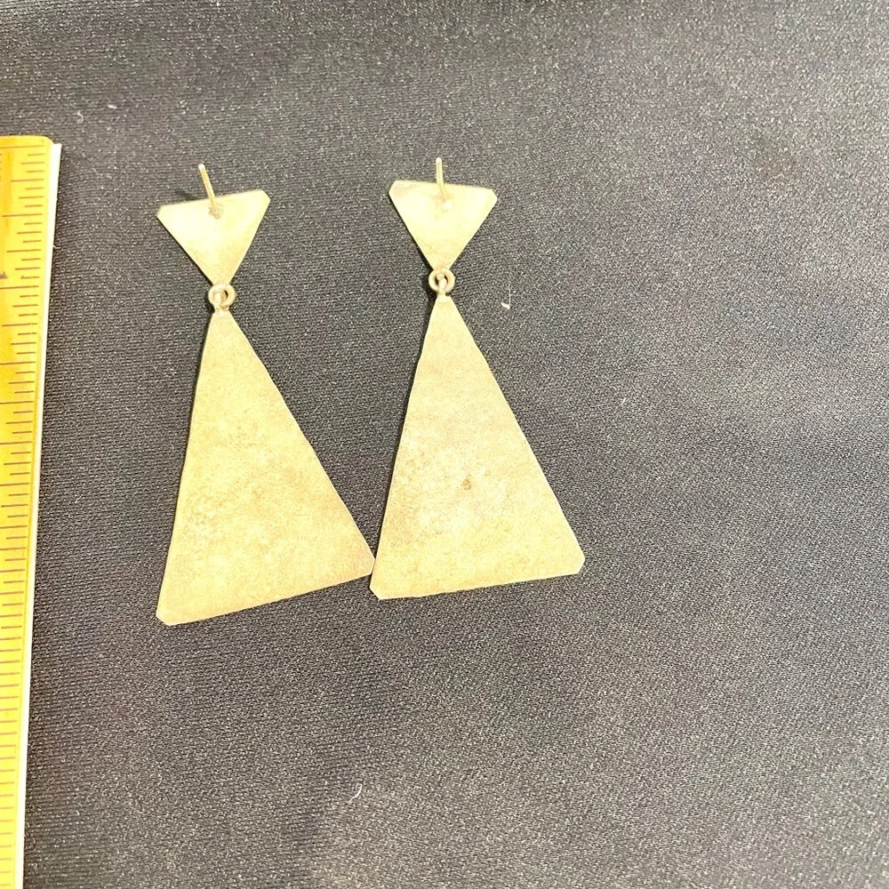 Sterling silver Bali dangle earrings hand made large triangle floral statement - Picture 4 of 9